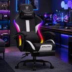 GTPLAYER Fabric Gaming Chair with Footrest, LED Lights, Comfy Chair | Ergonomic Computer Chair, Linkage Armrest, Breathable Fabric for Home Office Desk, Video Game Chairs for Adults