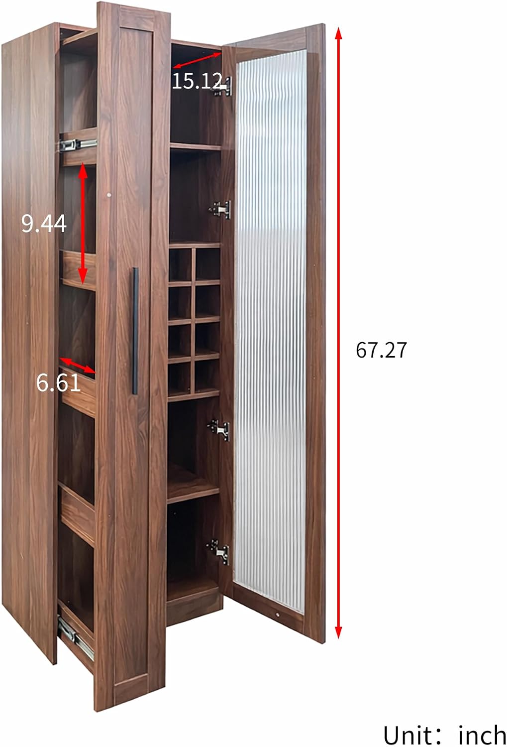 ZeHuoGe Kitchen Pantry Cabinet with Multi-Functional Pull-Out Multi-Tier Storage Shelf,Farmhouse Storage Cabinet with Glass Doors,Pantry Organizers for Kitchen, bar Cabinet,Dining Room