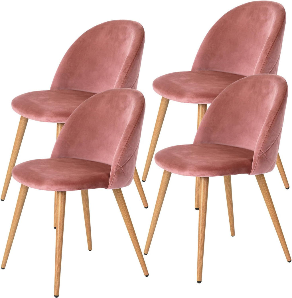 FurnitureR Upholstered Dining Chairs Set of 4, Mid Back Armless Accent Chair Velvet with Wood Legs for Home, Kitchen, Bedroom, and Living Room, Rose