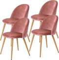 FurnitureR Upholstered Dining Chairs Set of 4, Mid Back Armless Accent Chair Velvet with Wood Legs for Home, Kitchen, Bedroom, and Living Room, Rose