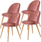 FurnitureR Upholstered Dining Chairs Set of 4, Mid Back Armless Accent Chair Velvet with Wood Legs for Home, Kitchen, Bedroom, and Living Room, Rose