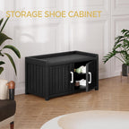 Storage Bench - 2 Doors Waterproof Resin Shoe Bench with Adjustable Shelves - Indoor & Outdoor Use, Entryway Bench with Seating for Bedroom, Living Room, Hallway - Black