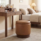 Giantex Round Ottoman with Storage, 360° Swivel Faux Leather Vanity Stool with Removable Lid & Acacia Wood Frame, Ottoman Foot Rest for Living Room, Bedroom, Makeup Room