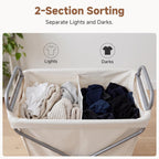 StorageWorks 2-Section Laundry Basket with Wheels, 160L Laundry Hamper with Removable Bag and Handles, Laundry Sorter Cart for Storage and Organizer, Beige