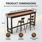 Narrow Bar Table with Edge Panel, Bar Height Tables Solid Wood, Industrial Rectangular Counter Height Table, Long Pub Tables for Small Space Living Room, Behind Couch or Coffee Shop