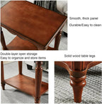 Solid Birch Wood 2-Tier End Table, Classic European Rectangle Side Table with Turned Legs & Carved Details, Accent Nightstand for Living Room Bedroom Furniture, Cherry Brown