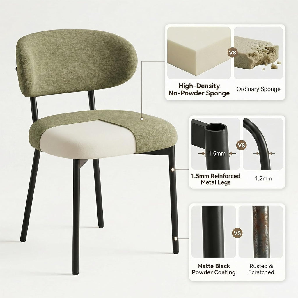 Upholstered Dining Chairs Set of 2, Modern Fabric Kitchen Chairs with Curved Backrest and Cushioned Seat, Sturdy Metal Legs, Modern Dining Chairs for Kitchen Dining Room, Living Room,Green