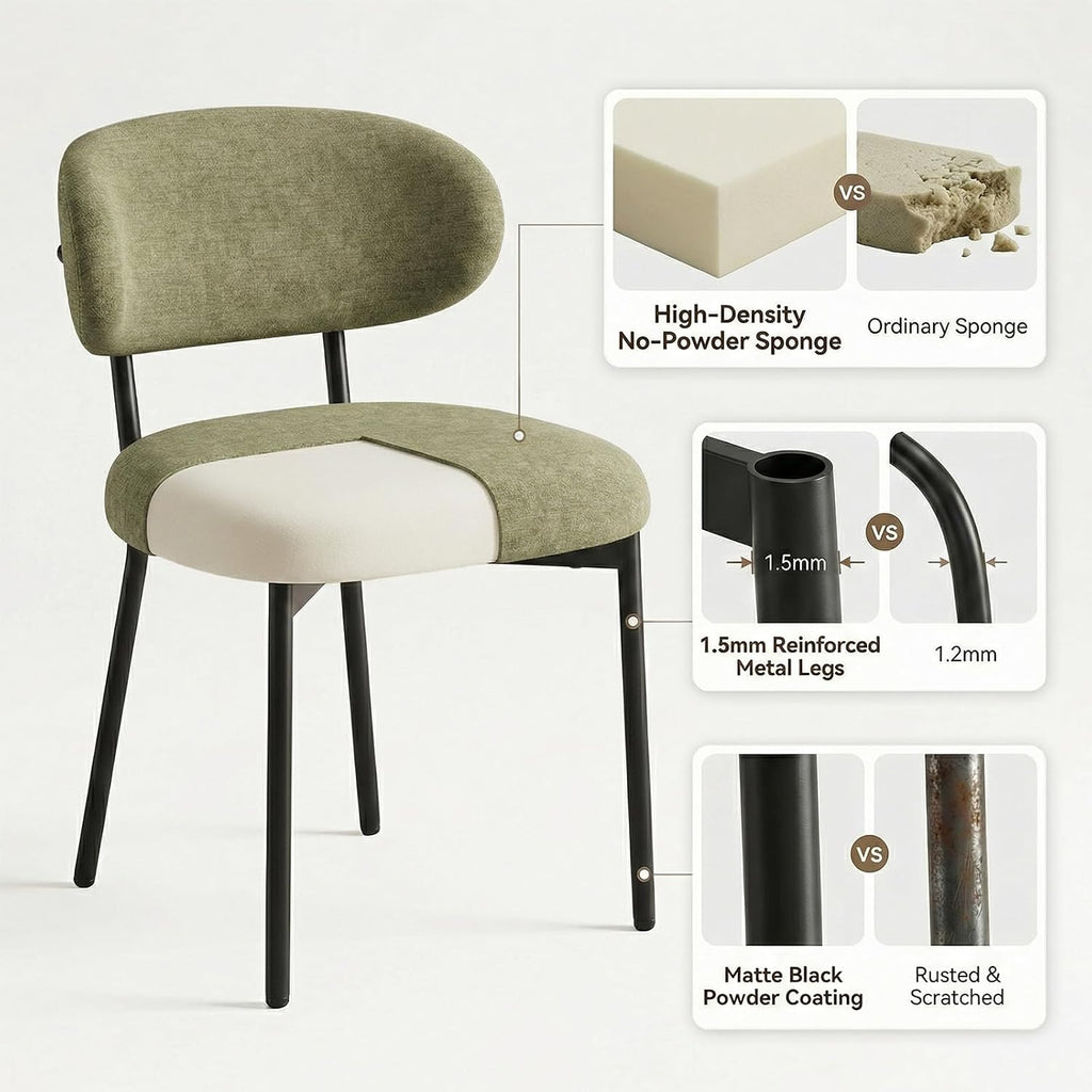 Upholstered Dining Chairs Set of 6, Modern Fabric Kitchen Chairs with Curved Backrest and Cushioned Seat, Sturdy Metal Legs, Modern Dining Chairs for Kitchen Dining Room, Living Room,Green