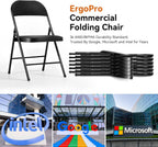 Folding Chairs with Cushion 2 Pack Black Padded Seat Metal Frame with Backrest Portable Folding Chair Lightweight Foldable Chair for Home Office Party Event Seating