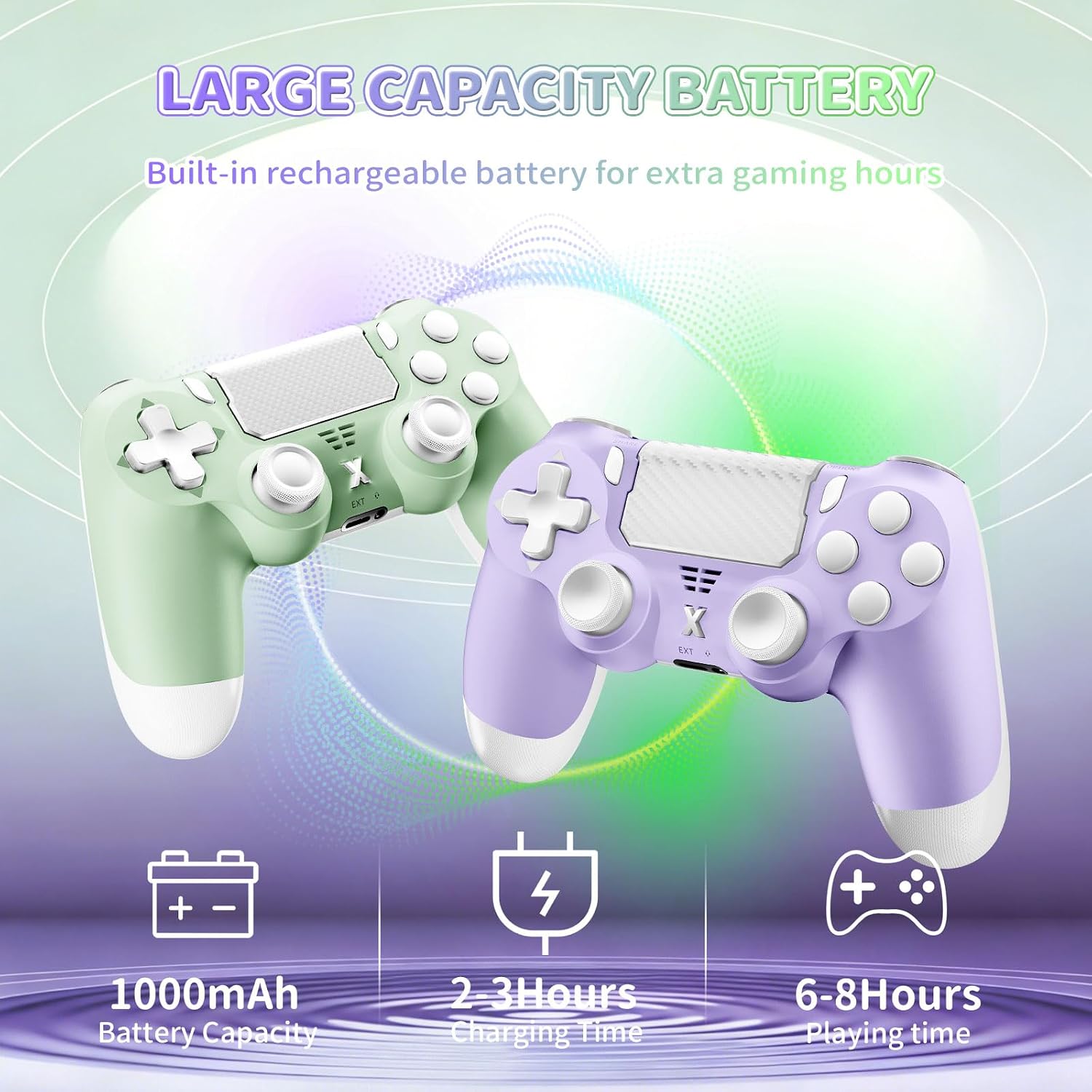 Puiseno Wireless Controller for PS-4, Dual Vibration Game Joystick/Motion Sensing/Touchpad/Speaker/3.5mm Audio Jack Headphone, Upgraded Six-Axis Sensor, Compatible with PS4/Slim/Pro Console/PC (green+purple)