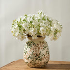SIDUCAL Ceramic Vintage Pastoral Vase, 7.2 Inch Chinoiserie Floral Vase, Retro Ice Cracked Rustic Farmhouse Vases for Home Decor, Living Room, Bookshelf, Office, Tuscan Decor, Green and Beige