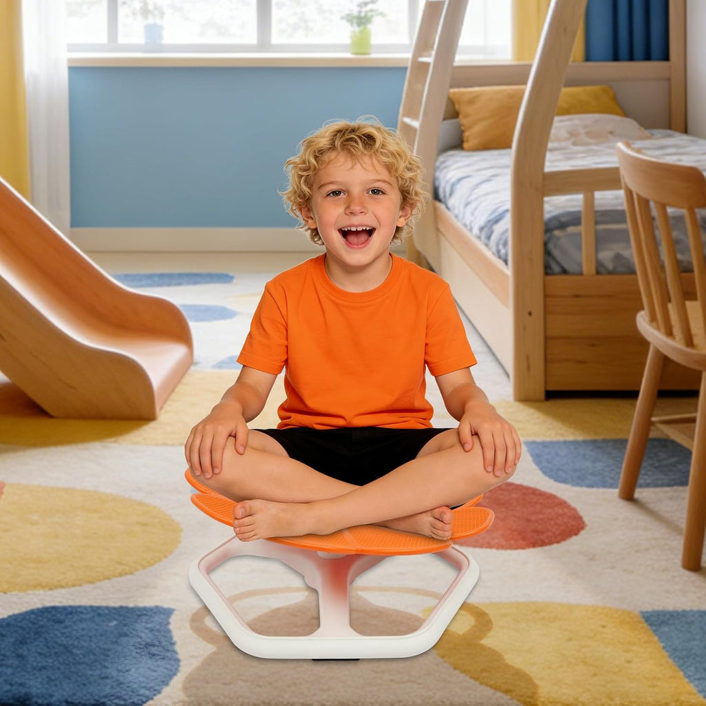 Kids Sensory Swivel Chair, 330 lbs Flower Shape 360° Spinning Seat for Autistic Kids & ADHD Children, Sit and Spin Toy for Balance Coordination, Non-Slip Silicone Base (Orange)