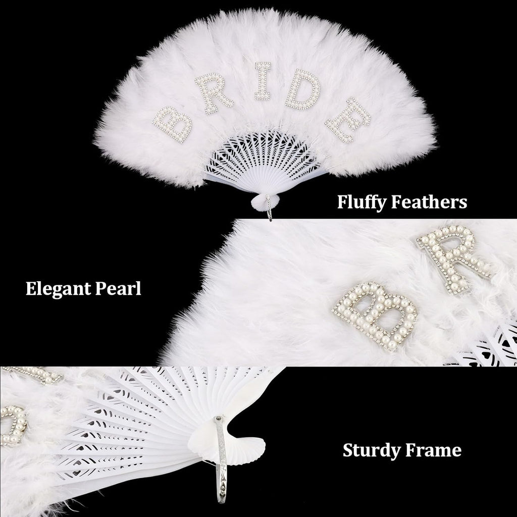 Aprince Bride to Be Fan Bridal Shower Gifts for Wedding Bachelorette Party Decorations White Pearl Feather Fan Bride Outfit Accessories