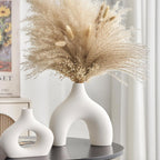 White Ceramic Vase Set of 2, Minimalist Hollow Donut Vases for Pampas Grass, Dried Flowers, Table, Countertops, Boho Modern Decorative Vase for Home Decor, Living Room, Bedroom, Farmhouse