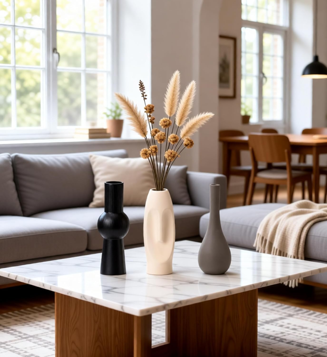 Ceramic Vase Set of 3 Home Decor Modern Farmhouse Style Living Room Ornament Dining Table Room Pottery Small Vases for Dried Flowers Colorful