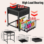 Housolution Mobile Mini Fridge Stand with Storage, Height-Adjustable Mini Beverage Fridge Table, Coffee Bar, 200 lbs Heavy-Duty Compact Refrigerator Shelf with Rolling Cabinet for Kitchen Home, Black