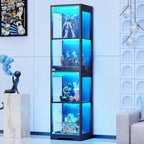 Glass Display Cabinet 4-Tier Curio Cabinet with 3-Color LED Lights, Human Body Sensor, Glass Door, Storage Bookcase for Collectibles, Black