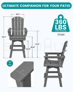SERWALL Swivel Adirondack Barstools Set of 2, HDPE Outdoor Swivel Bar Chairs Set of 2 for Patio, Poolside, Garden, Grey