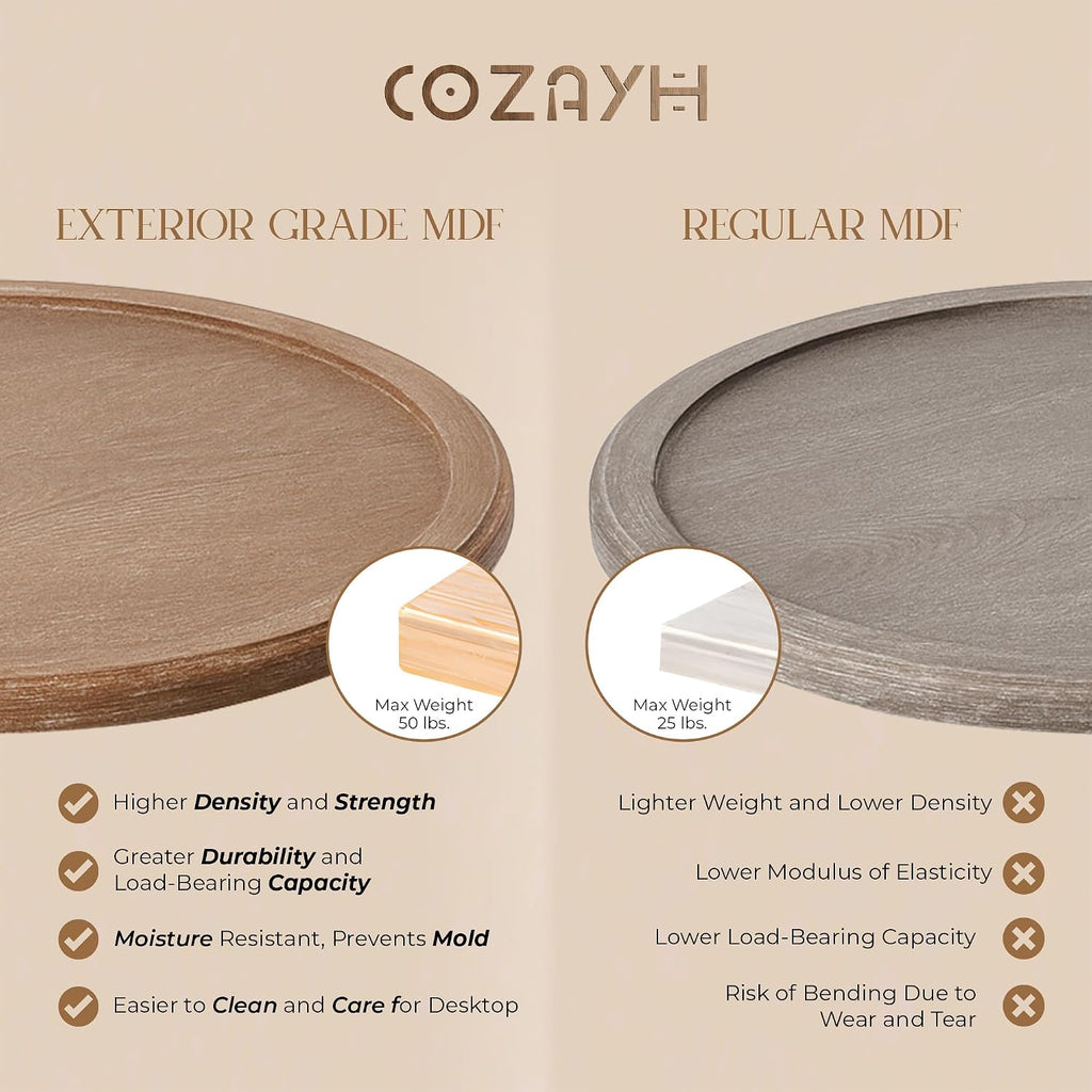 COZAYH Set of 2 Farmhouse End Table, Distressed Tray Top Side Table with Curved Motif Frame Base for Boho, Rustic, French Country, Small Space, Round, White (2 Pack)