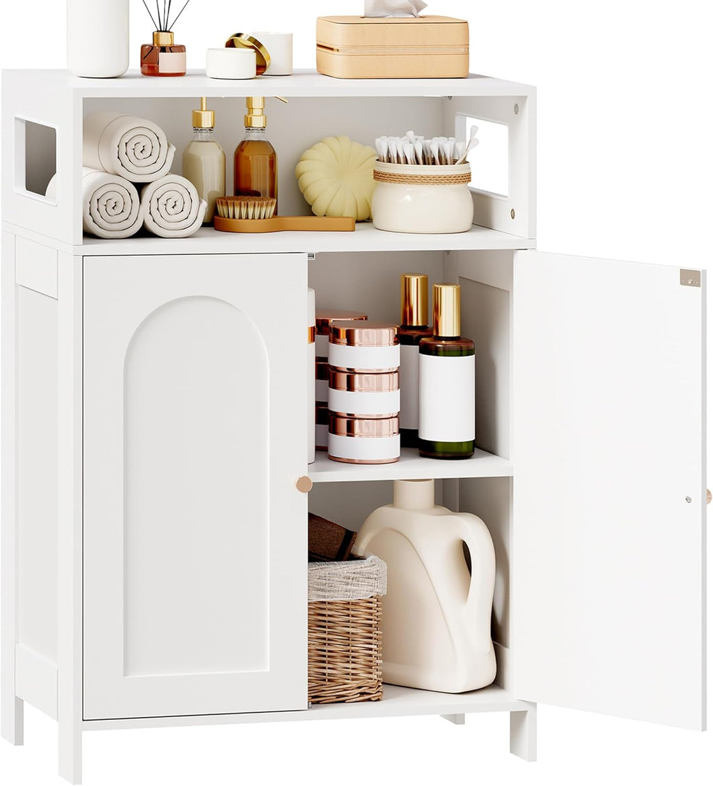 BEWISHOME Bathroom Storage Cabinet, Bathroom Floor Storage Cabinet, Freestanding Bathroom Cabinet with Double Doors and Adjustable Shelves, White 11.8" D x 23.6" W x 33.5" H YYG12W