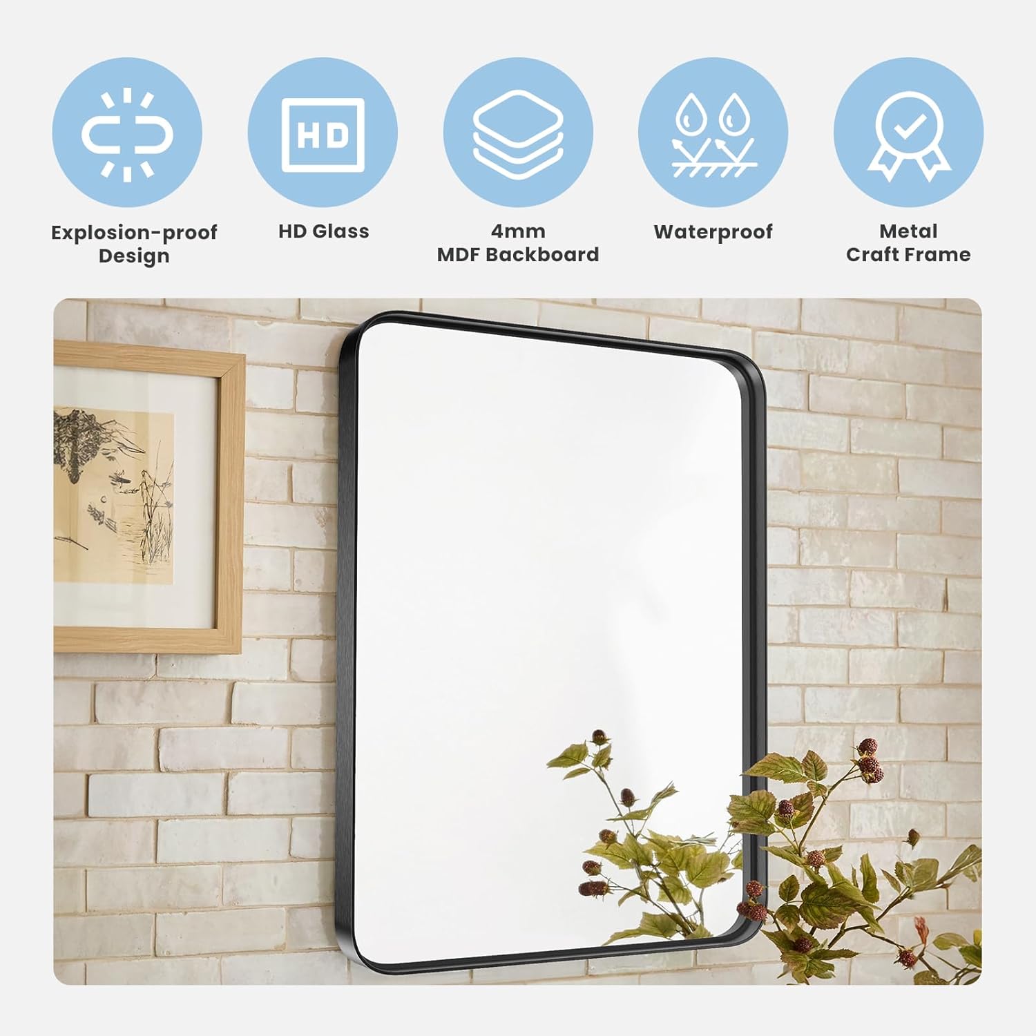 NEWBULIG 22"x30" Black Wall Mirror, Bathroom Mirrors for Over Sink, Matte Metal Framed Vanity Mirror with Tempered Glass, Entryway, Living Room, Bedroom