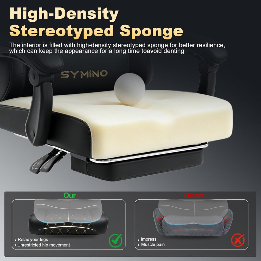Symino Gaming Chair with Footrest, Linkage Armrests & 10cm Thick Seat, PU Leather Ergonomic Computer Chair, 150° Recline Office Chair, Black