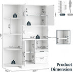 SUNLEI Farmhouse Tall Kitchen Hutch, Pantry Storage Cabinet with Microwave Shelf, Multi-Functional Kitchen Organizers with Cupboard & Drawers for Dining Room, White