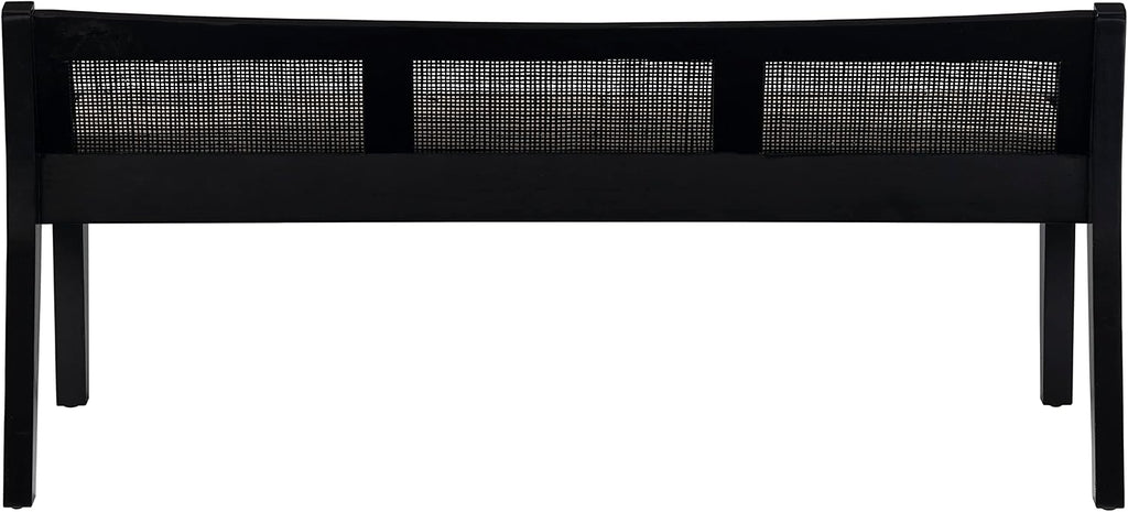 Powell Kasi Black Low Back Cane Bench with Beige Upholstered Seat