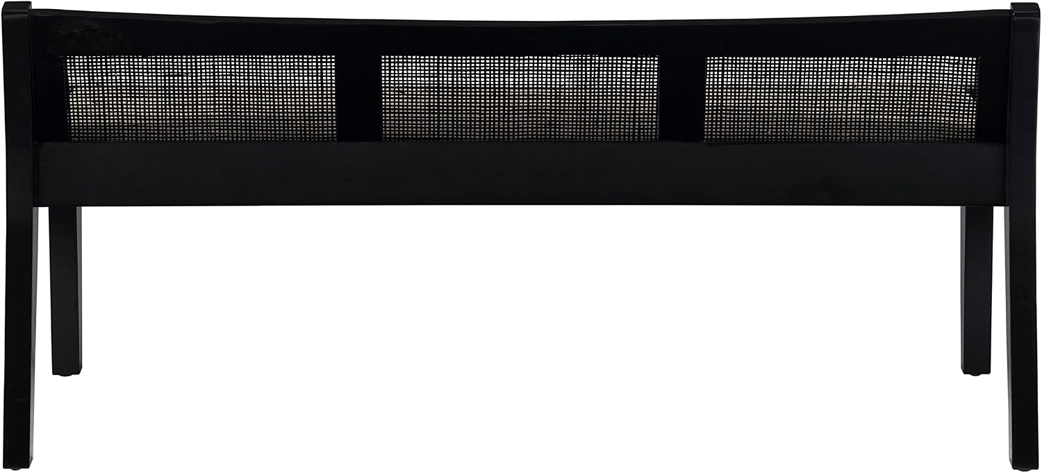 Powell Kasi Black Low Back Cane Bench with Beige Upholstered Seat