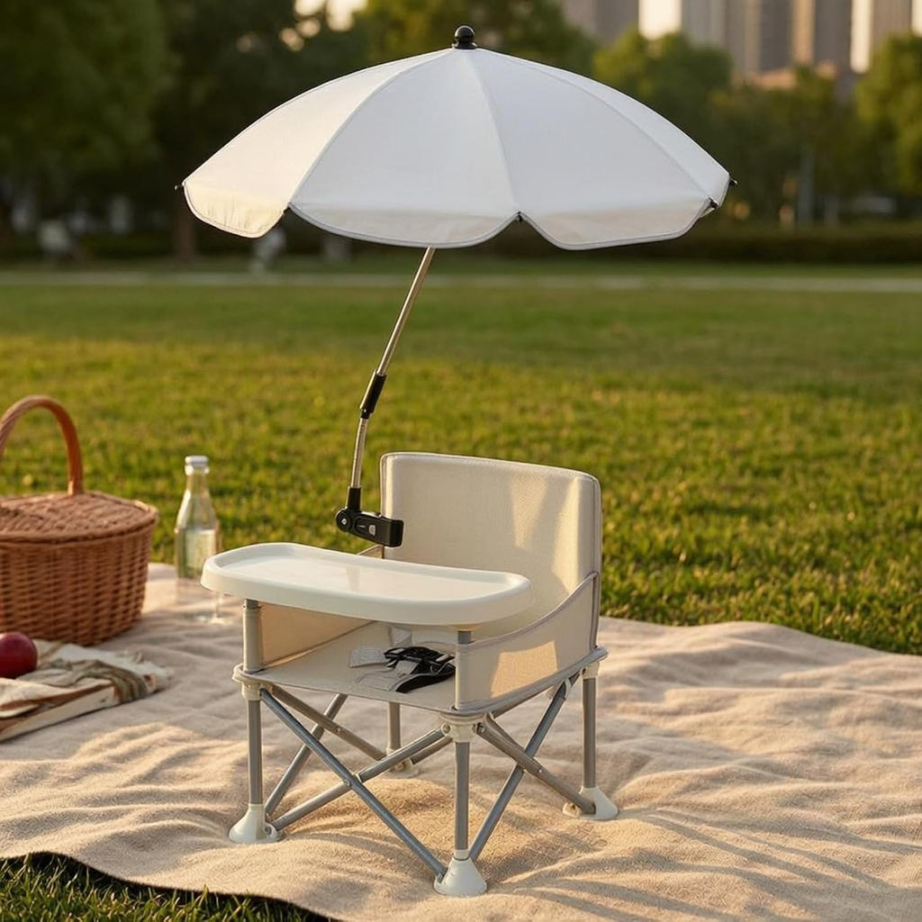 Gralara Portable Folding High Chair Detachable Canopy Folding Child Dining Chair Adjustable Pole Child Seating for Children, Outdoor, Indoor, Pink, Pink + Umbrella