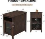 iPormis End Table with Charging Station, Narrow Side Table for Living Room, Farmhouse Night Stand with Storage Cabinet, Wood Bedside Table for Bedroom Small Space, Walnut