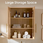 Bathroom Wall Cabinet, 23.5×31.4'' Storage Cabinet, Arched Cabinet Wall Mount with Adjustable Shelf & Glass Doors, Medicine Cabinet for Laundry Room, Bathroom, Kitchen, Living Room,Natural Oak