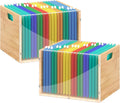 Sbanmao 2 Pack Hanging File Organizer, Clear Acrylic File Box Organizer, Bamboo Filing Box File Crate Storage Boxes, Portable Filing Organizer with Handle for Letter Size
