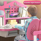 Kids Adjustable Height Desk and Chair Set with Drawer and Storage, Kids Table and Chairs School Study Desk for Kids Pink