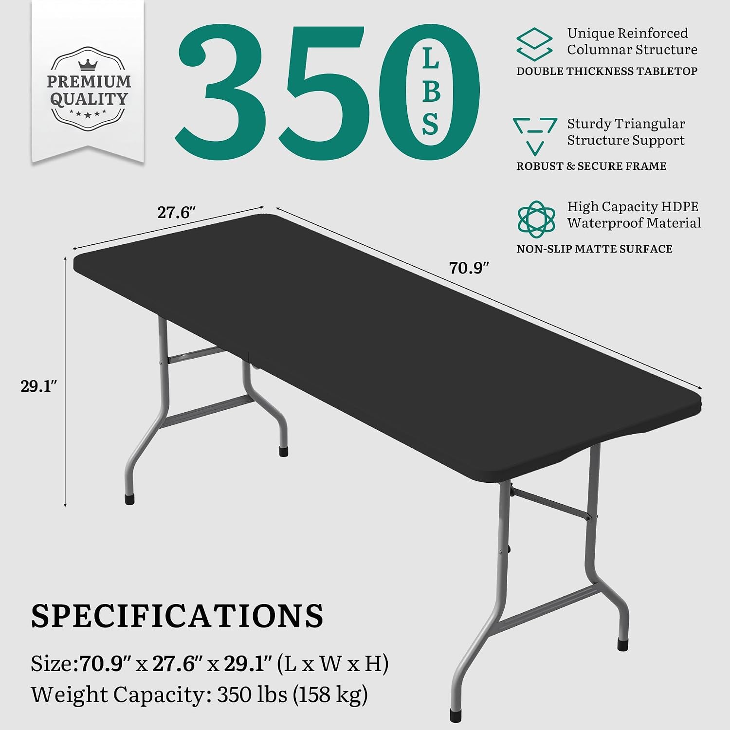YITAHOME 2-Pack Heavy-Duty 6ft Folding Tables with Handle, Portable Black Plastic Fold-Up Tables for Camping, Picnics, Parties & Events
