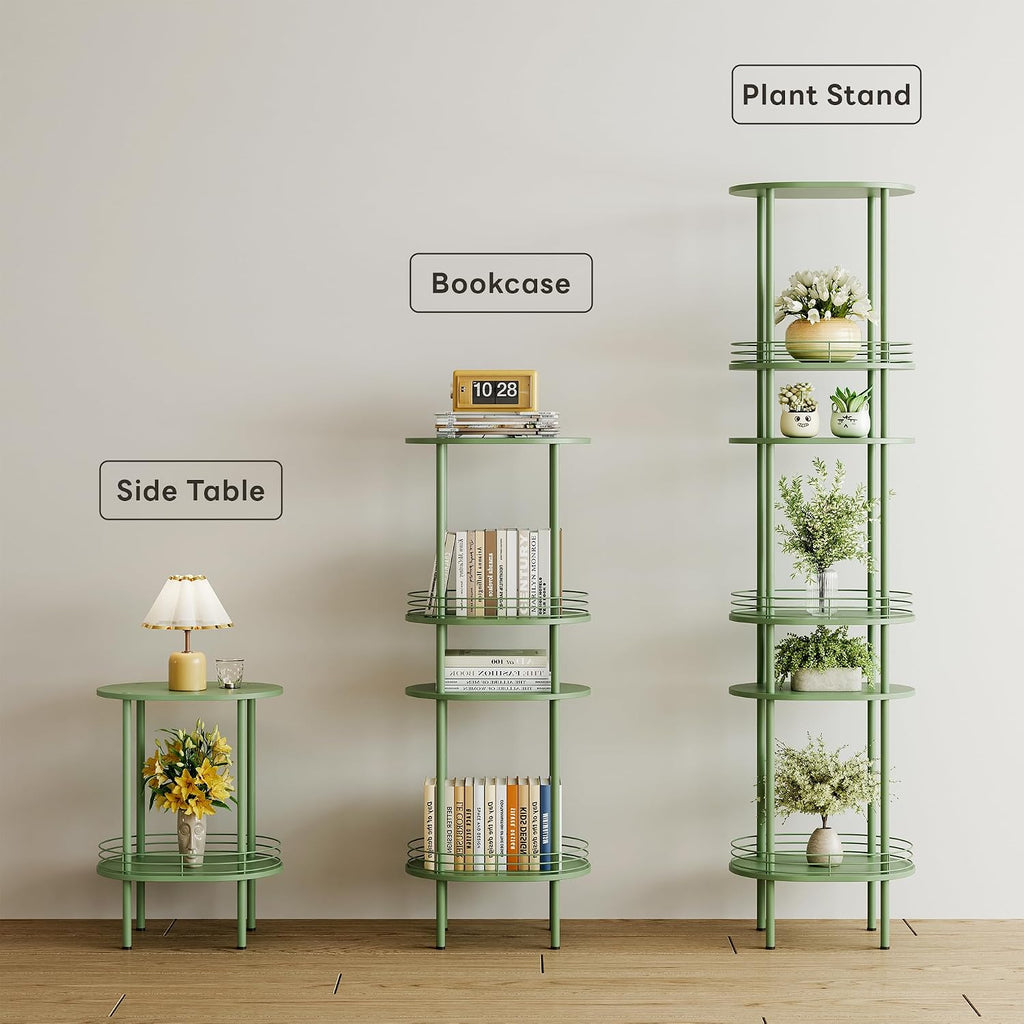 Green Oval Nightstand Set of 2, Small Modern Round Side Table with Storage | Simple 2-Tier End Table with Metal Frame, Sturdy Side Table for Small Space -Living Room,Bedroom, Nursery (2PC,Green)