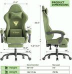 Gaming Chair Racing for Adult, Office Chair with Footrest Massage Lumbar Cushion, Velvet Fabric Reclining Video Game Chairs, Ergonomic Computer Chairs Height Adjustable, for Home Streaming, Green