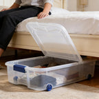 66 Quart Wheeled Latch Box, Wheeled Underbed Storage Bins with Lids, Clear Plastic Organization Containers, Storage Box for Bedroom, Closet, Garage and Everyday Home Storage