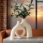 Liotww Snuggle Hollow Hug Donut Ceramic Vase, 8.3 Inch Modern Nordic Boho Style Aesthetic Decorative Flower Vases for Home Decor Pottery Barn Dining Living Room Table Shelf (Milky White)