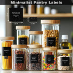 288 Pantry Labels for Food Containers, Black Preprinted Minimalist Waterproof Stickers for Organizing Storage Bins, Jars and Kitchen