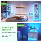 HNEBC LED Nightstand with 3 Color Motion Sensor Lights for Bedroom,White | Smart Bedside Table with USB-C Charging Station,3 Drawers,Tempered Glass Top,High Gloss Night Stand for Living Room,Office