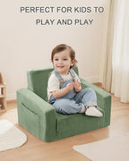 Kids Chair and Couch, 2-in-1 Fold-Out Kids Sofa, Soft Convertible Seating, Comfy Kids Chair for Boys and Girls,Green