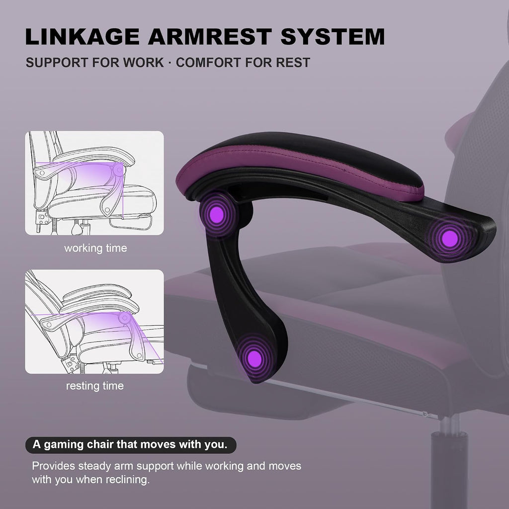 Big and Tall Gaming Chair 400lbs with Footrest - Heavy Duty Ergonomic Computer Office Chair for Adults, Wide Desk Chair with Pocket Spring Cushion & Linkage Armrests Purple