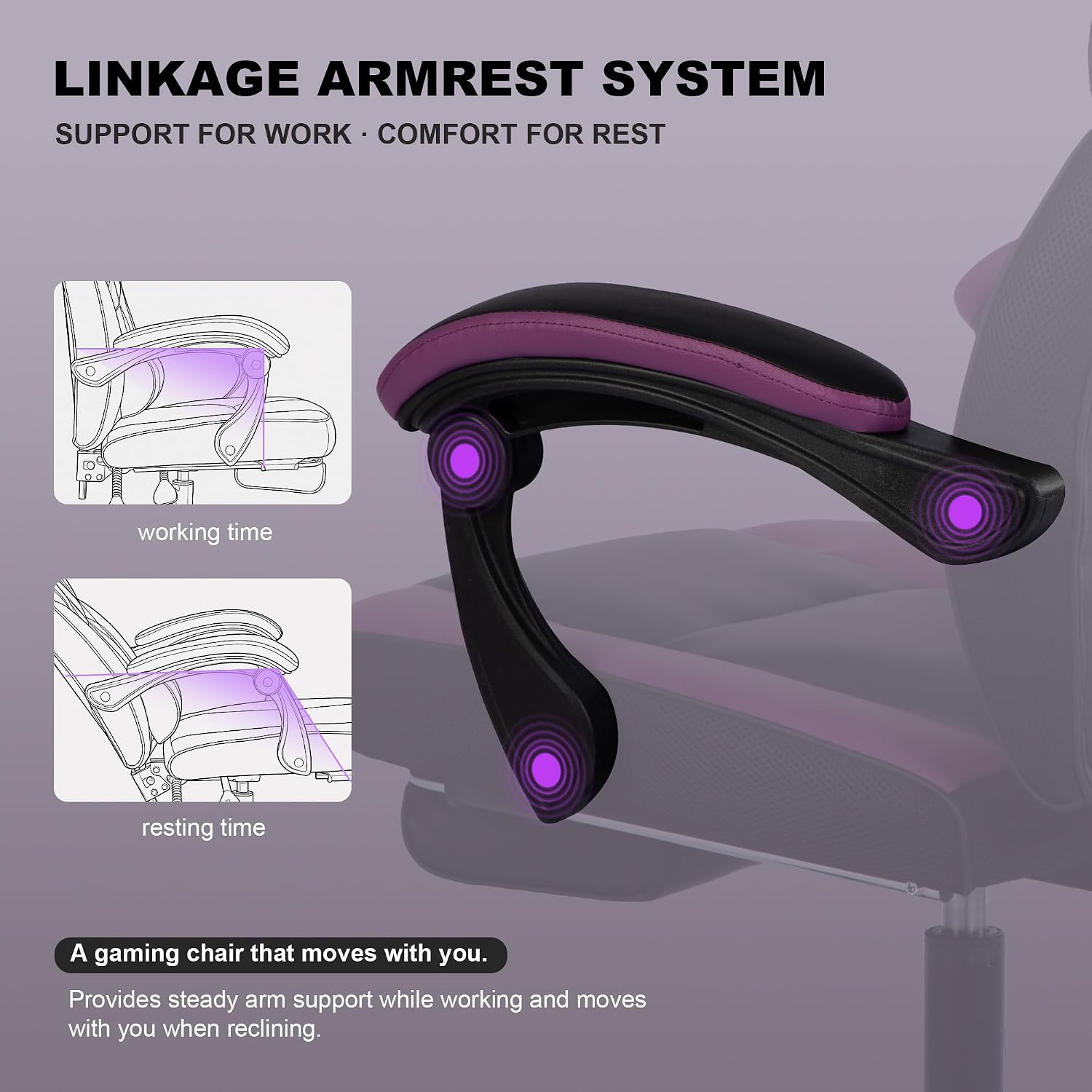 Big and Tall Gaming Chair 400lbs with Footrest - Heavy Duty Ergonomic Computer Office Chair for Adults, Wide Desk Chair with Pocket Spring Cushion & Linkage Armrests Purple