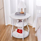 Round Side Table, 3-Tier Circular End Table with Storage Shelf,White Accent Sofa Table for Small Spaces,Round Corner Coffee Table for Living Room, Bedroom,19.6 inch Diameter