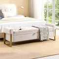 67" Storage Bench for Bedroom, King Size End of Bed Bench, Upholstered Storage Ottoman Bench with Golden Metal Legs, Bedroom Bench for Entryway, Beige