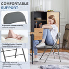 DUMOS 2 Pack Folding Chairs with Padded Cushion and Back - PU Leather Stackable Portable Dining Chairs Set, for Home and Office, Conference, Wedding, Party, Patio, Garden, for Indoor Outdoor, Grey