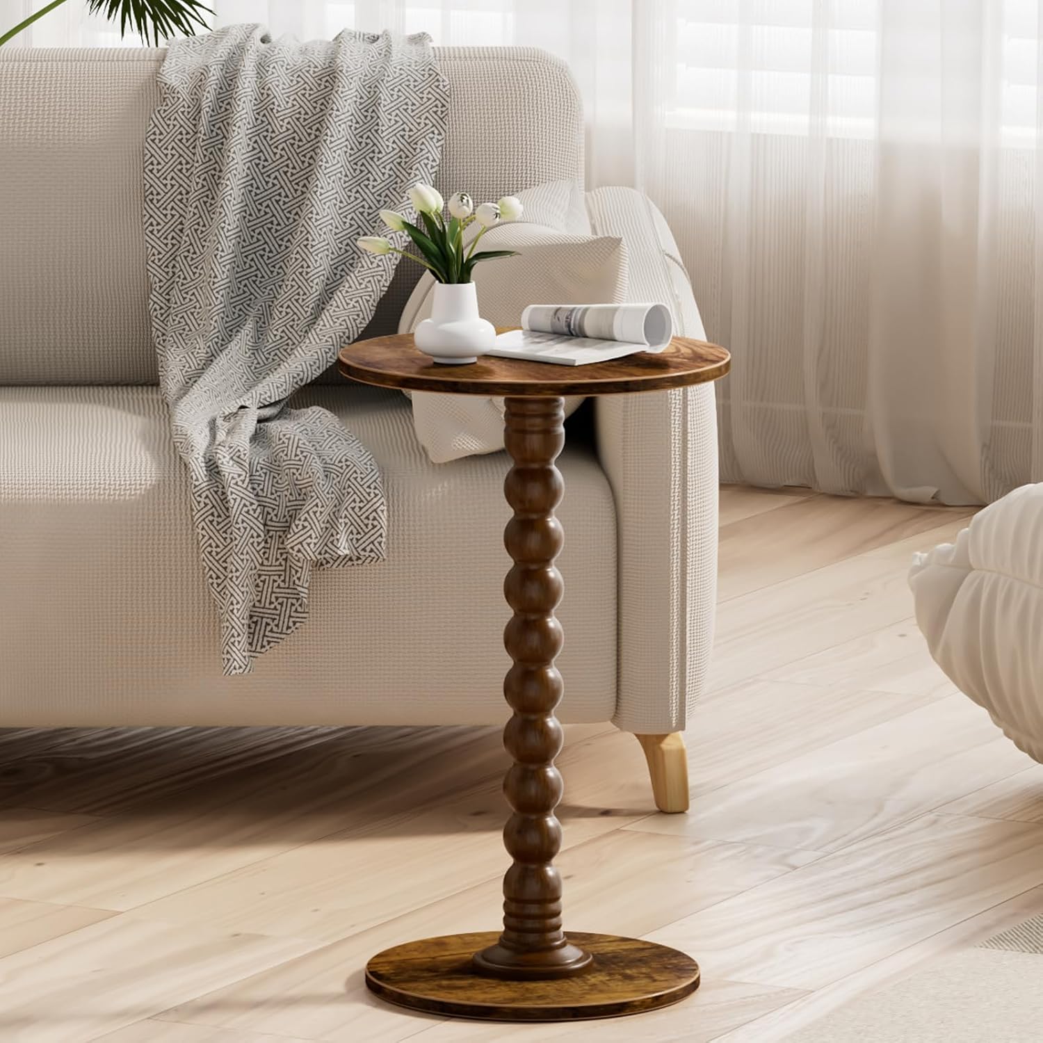 Drink Table, Drink Tables for Small Spaces, Modern Accent Nightstand with Solid Wood Leg for Living Room, Bathroom, Bedroom