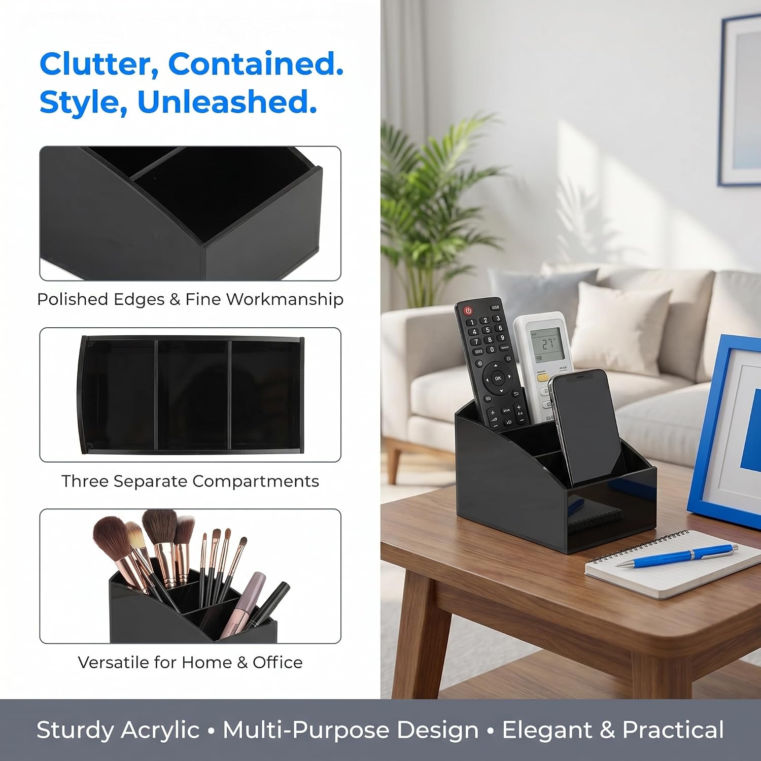 Acrylic Sugar Holder for Coffee Bar,Tea Bag & Sugar Packet Organizer(Black) | Elegant Acrylic Sugar Packet Holder for Coffee Bar: Desktop Decor for Home,Hotel,or Cafe use.