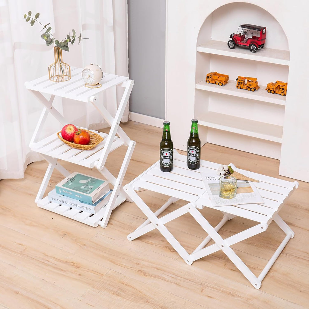 3 Tier Portable Folding Shoe Storage Rack Natural Bamboo Vertical Shoe Rack for Corridors, Bedrooms Living Room Corner and Small Spaces (White)